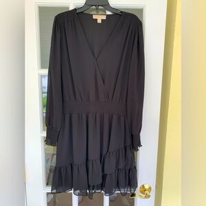 Michael Kors Black Wrap Tiered Dress